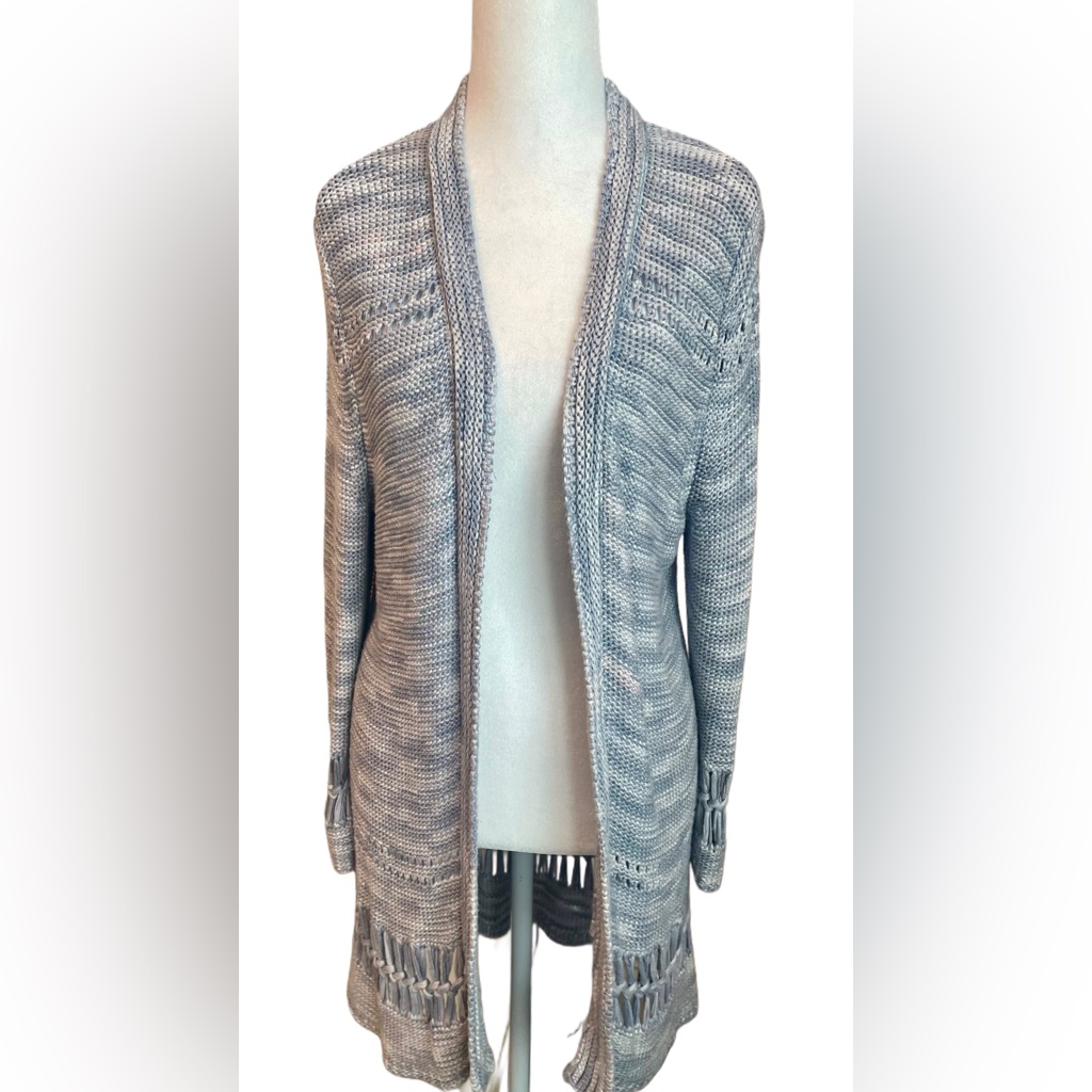Chico's Crotchet Knit Blue Marble Open Front Cardigan